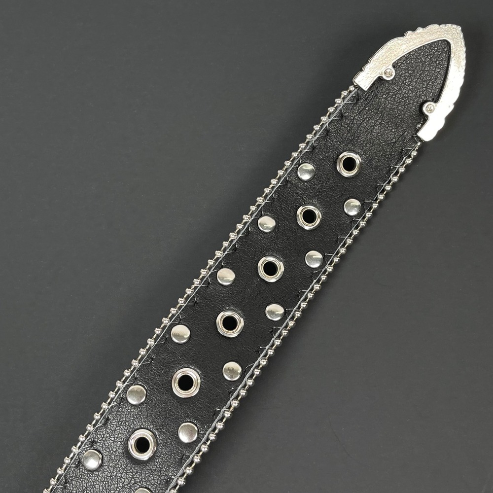 Vintage Rhinestone Western Belt Womens 30/32 Silver Studded Floral Buckle Rodeo - Picture 8 of 10